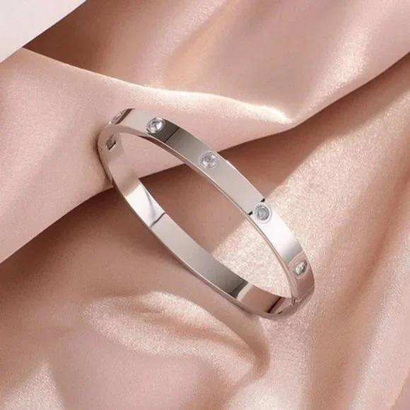 Sparkling Splendor Silver Rhinestone Bangle - Picture 3 of 5